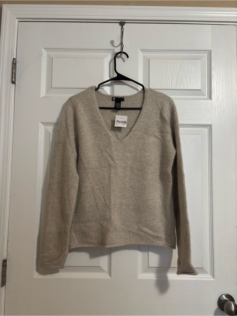 Carole Little Neutral Beige Scoop Neck Sweater